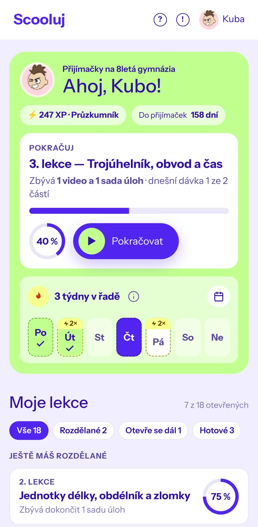 Náhled nástěnky kurzu v telefonu